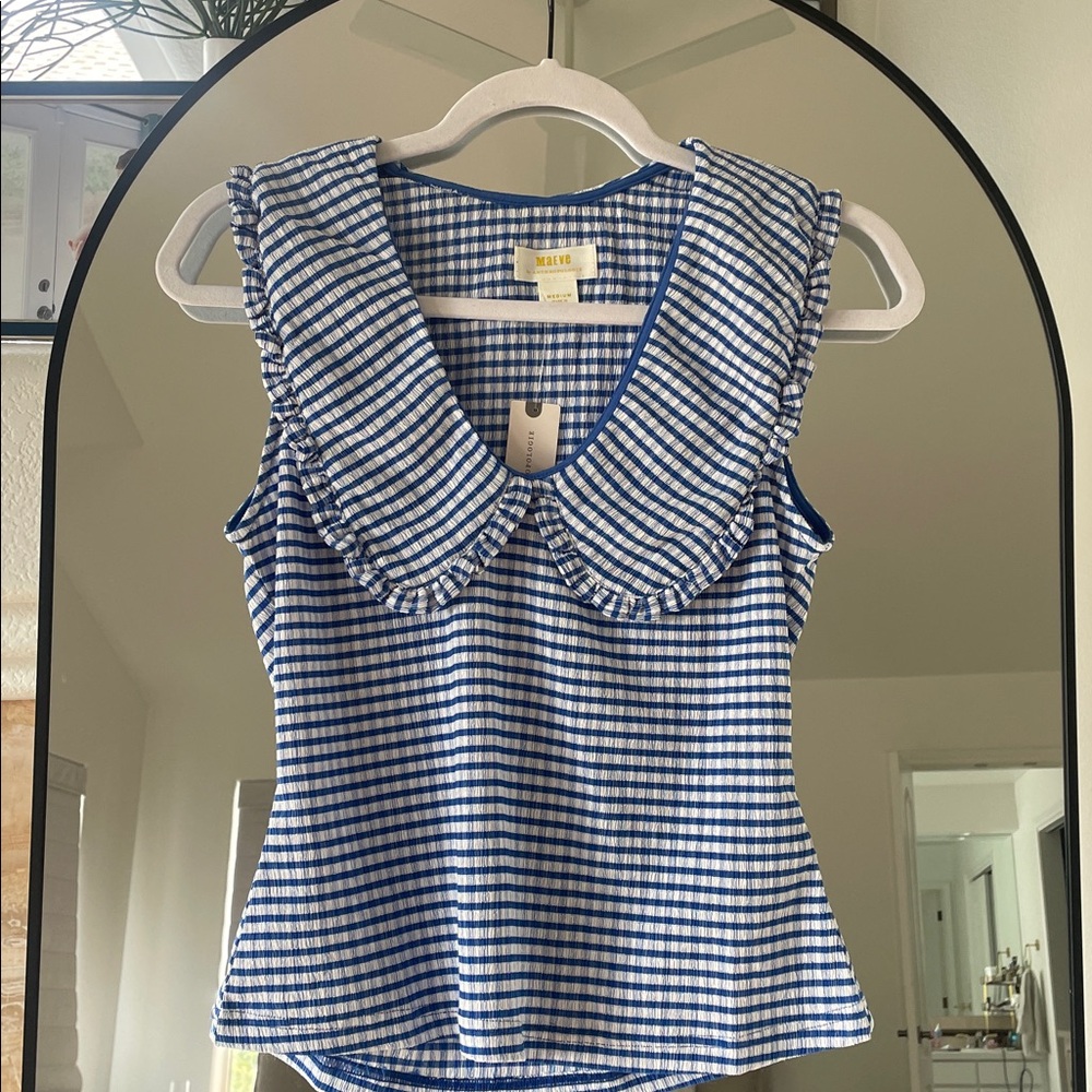 Maeve Blue and White Checkered Sleeveless Top